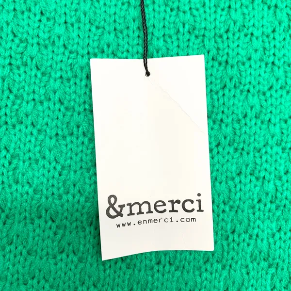 &merci Pointelle‎ Knit Crewneck Sweater Womens Size M Green MSW10084 Chunky - Image 3