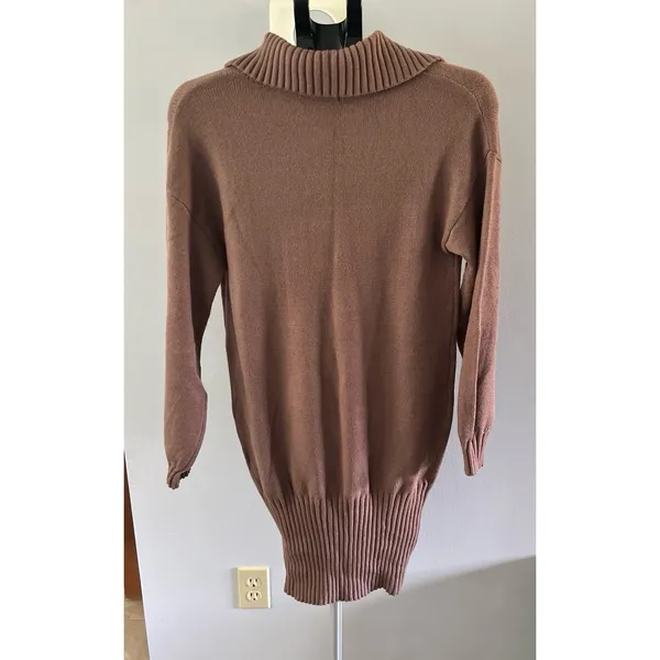 NWT Women's Long Sleeve V Neck‎ Sweater Collar Ribbed Knit Mini Dress Size Small - Image 4