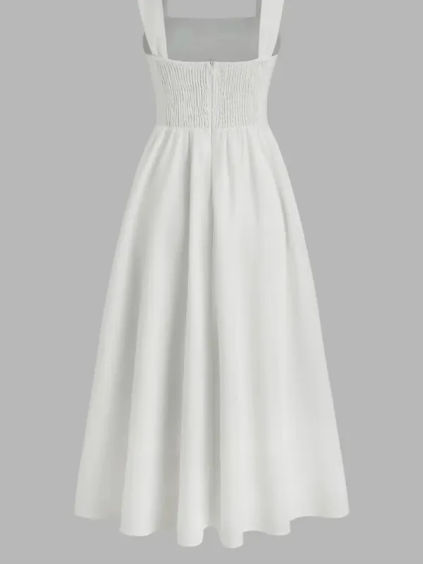 Cider Linen Blend Square Neck Shirred White Midi Dress XS NWT Cottagecore - Image 13