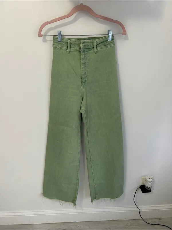 Zara Marine Straight Wide Leg Jeans Green - Image 4