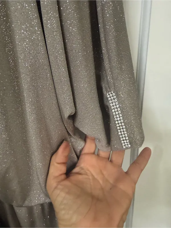 MSK Taupe Shimmer V-Neck Dolman Midi Dress - Image 3