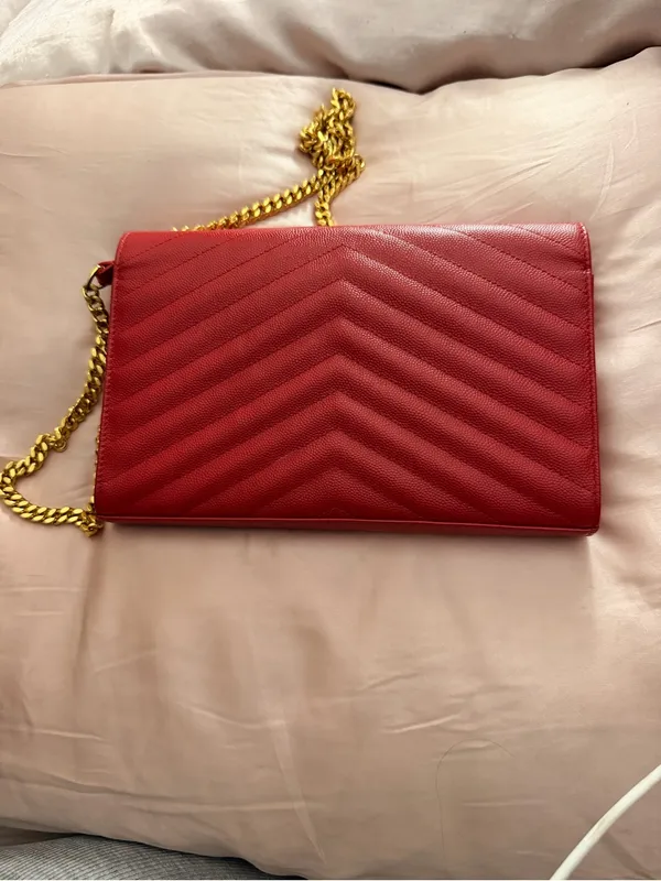 Saint Laurent Cassandra Envelope Chain Wallet - Lambskin Leather - Image 4