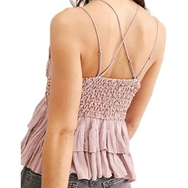 Free People FP One Adella‎ Cami Dusty Rose Lace Tiered Ruffle Boho Top Small - Image 2