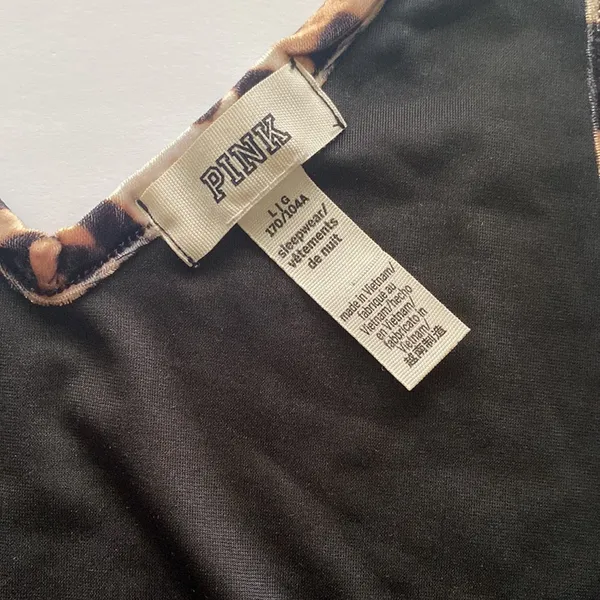VS Pink black velvet leopard trim cami, size large - Image 4