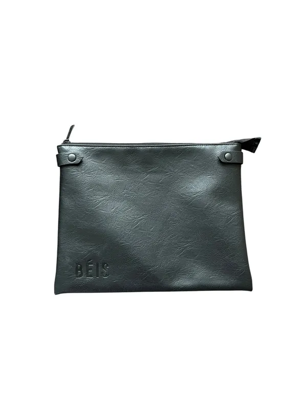 Beis Faux Leather Zip Top Cosmetic Pouch Bag Black 12x9 - Image 2