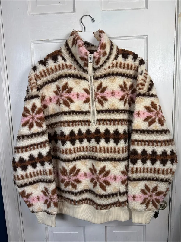 Aerie Hometown Festive Fleece One-Quarter Zip Sweatshirt W2481 Sz S - Image 5