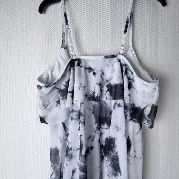 Tankini Set Women XL White Black Tie Dye‎ Ruffle High Waist 2 Piece Beach Swim - Image 4