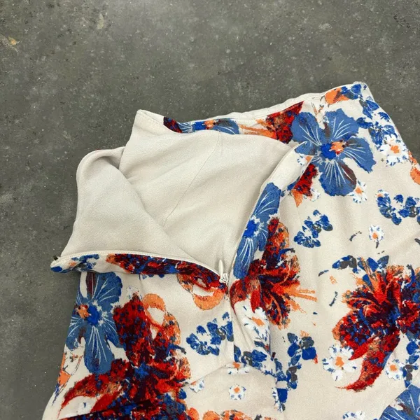 Free People High Waisted Floral Ruffle Shorts Blue Red Cream Coquette Womens 4 - Image 2