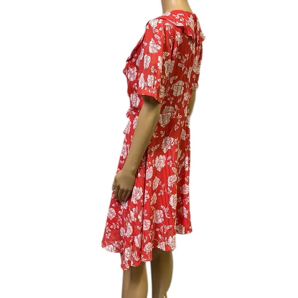 Lulus Ximena Coral Red White Floral Print Ruffled Mini Dress Womens Medium - Image 7