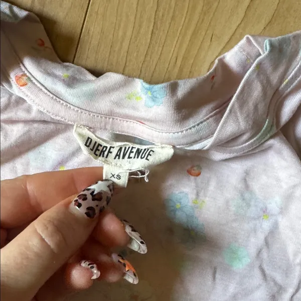 Djerf Avenue Pale Pink Long Sleeve Tee with Aqua Floral - Image 2