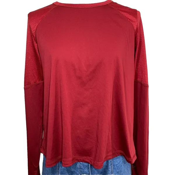 Champion Activewear Top Womens Medium Burgundy Red‎ Mesh Open Back Thumbholes - Image 2