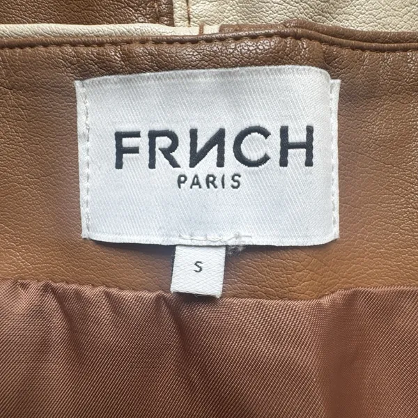 FRNCH Paris Faux Leather Skirt S Brown Cream Patchwork Retro Boho Hippie - Image 3