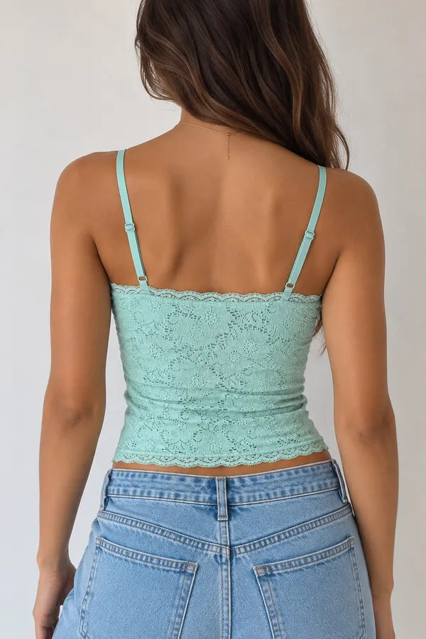 No Boundaries Mint Green Lace Cami Top Size L 11-13 Y2K - Image 2