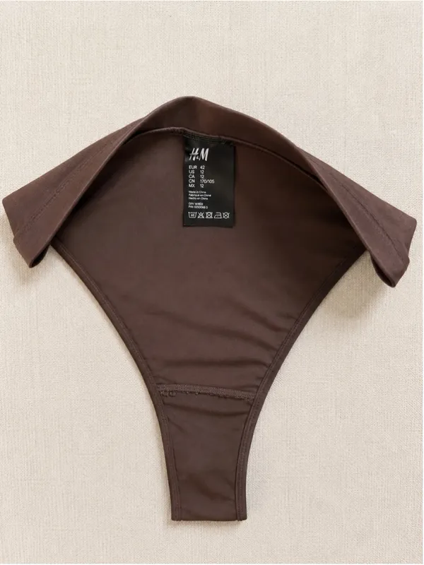 H&M Chocolate Brown Bikini Set NWOT Size‎ 12 Textured Stripe Swimwear - Image 6