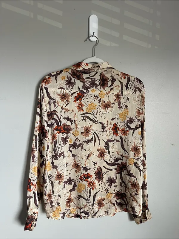 ZARA | Tan Floral Textured Button-Front Blouse Sz XL - Image 6
