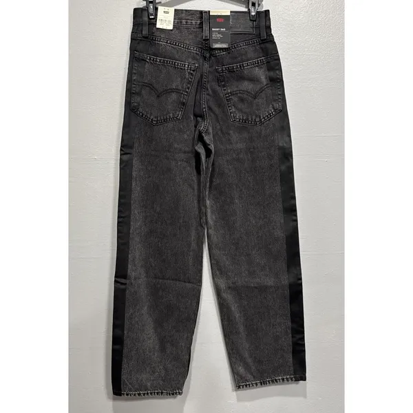 Levi's Premium Women Baggy Dad Straight Leg Mid Rise Jeans 24 Black Side Stripes - Image 3