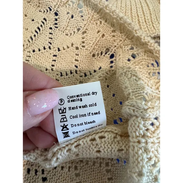 Lace Crochet Long Sleeve Hollow Out Knit‎ Sweater Pullover Top Pointelle L Boho - Image 8
