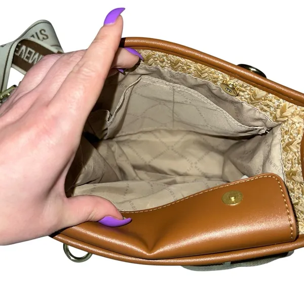 Steve Madden BWEBBER Straw Tote Crossbody Bag Beige/Brown w/Credit Card Holder‎ - Image 4