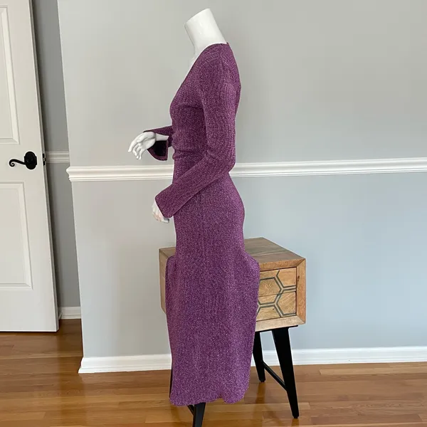 Gina Tricot Purple Long Sleeve Midi Dress Women’s Size XS Glitter Knit - Image 3