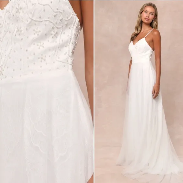LULU's Bridal Wedding Romantic Flowy Dreamy Floral Lace Tulle Layered Ballgown - Image 2