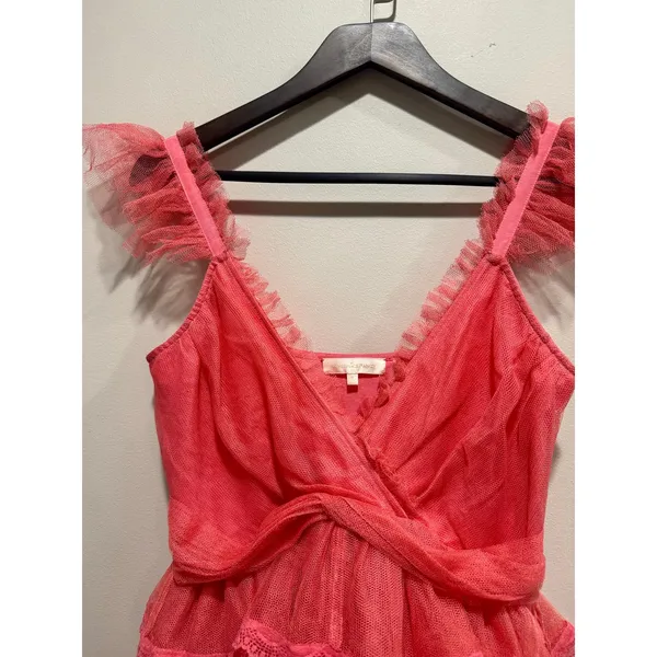 LoveShackFancy Zorina Pink Passion Tulle Ruffle Mini Dress Size 4 - Image 3
