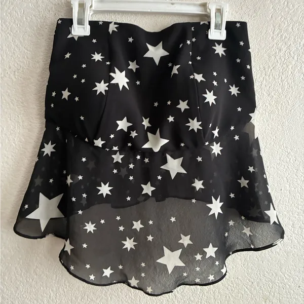 Lovers + Friends Star Print Flowy Silhouette Sheer Hem Strapless Top XS - Image 3