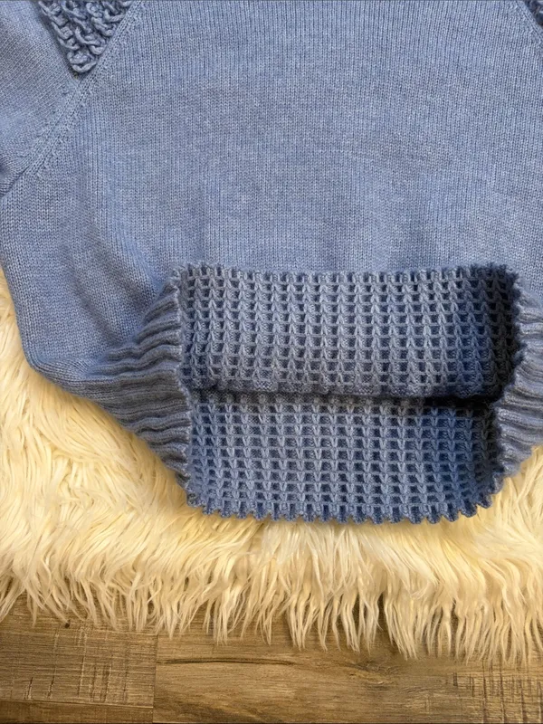 Anthropologie Mare Mare Cinched crew neck sweater with loop knit detail blue M - Image 9