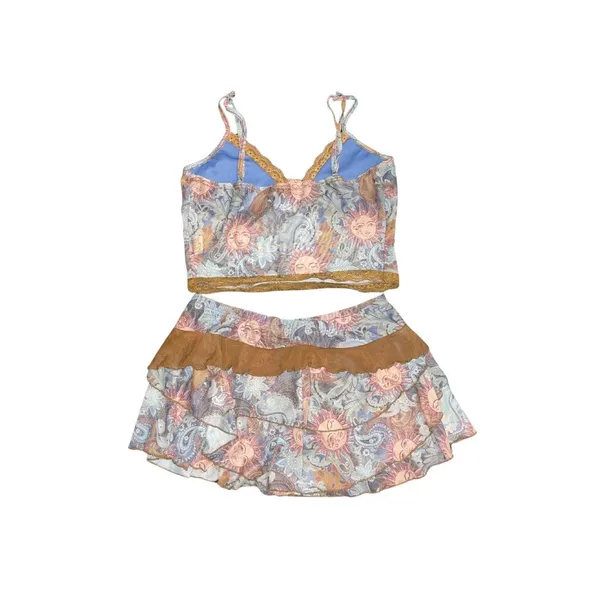 Shein Two Piece Sun Paisley Lace Mesh Top & Skirt SZ L BOHO Beachy Coachella - Image 2