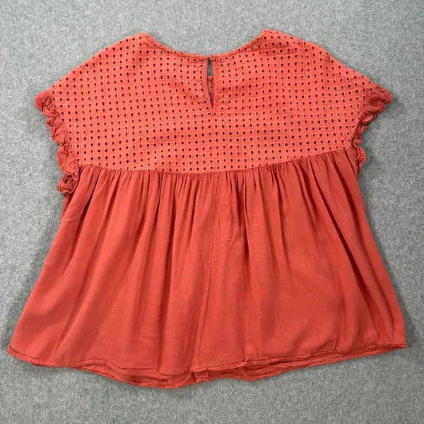 Jodifl Eyelet Cutout Babydoll Blouse Women's Small Orange Short Sleeve Ruffle - Image 8