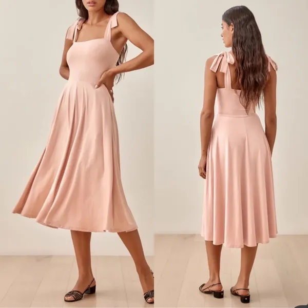 REFORMATION Edita dress‎ Midi In Serenade Blush Pink size Medium - Image 2