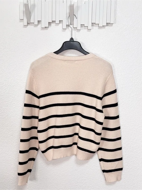 Miss Sparkling Cream Black Striped Knit Cardigan Sweater Coastal Preppy Fall - Image 5
