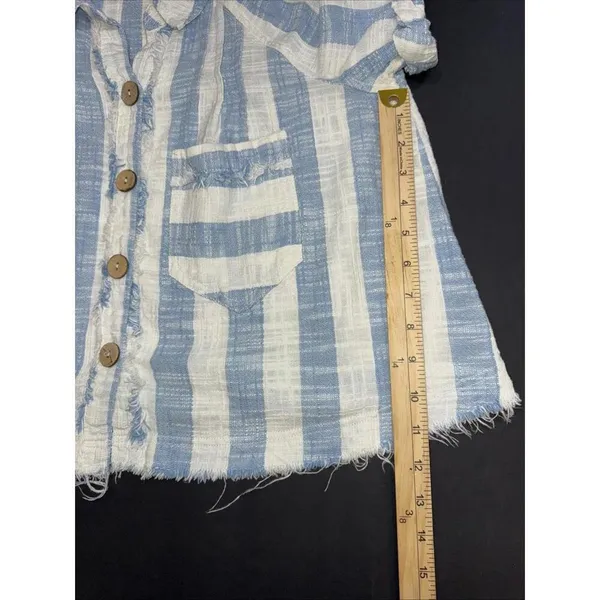 We the Free Classic Boho‎ Beach Gauze Cropped Fringe Striped Button Blouse Small - Image 14