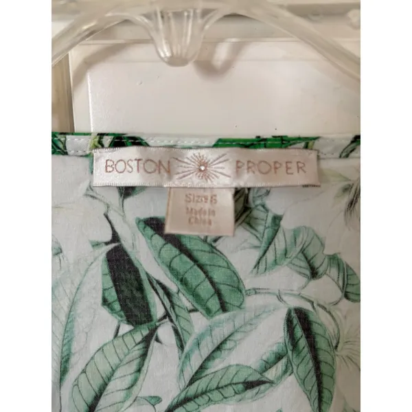 Boston Proper Floral Leaf Print Tiered Ruffle Sleeve Wrap Top Green White S - Image 3