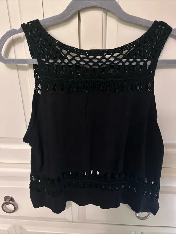 Garage Black Crochet Velvet Tank Top - Image 2