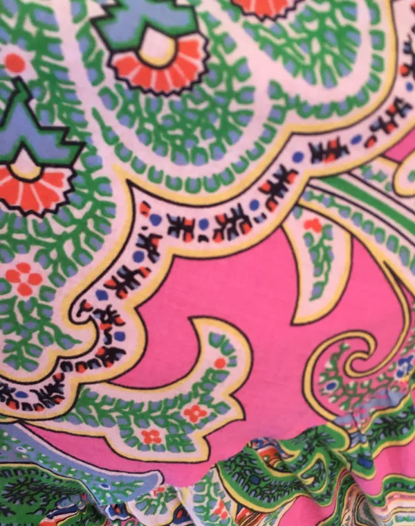 Ralph Lauren Pink Green Paisley Tiered Skirt Boho Midi Bright M - Image 2