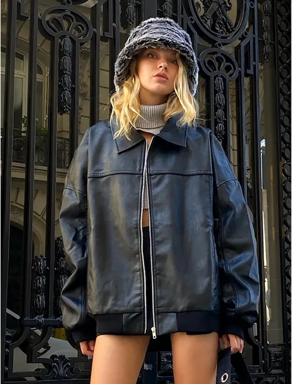 Princess Polly Goldsmith Faux Leather Bomber Jacket - Image 3