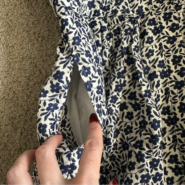 J. Crew Factory Blue And White Floral Button Front Linen Blend Dress - Image 5