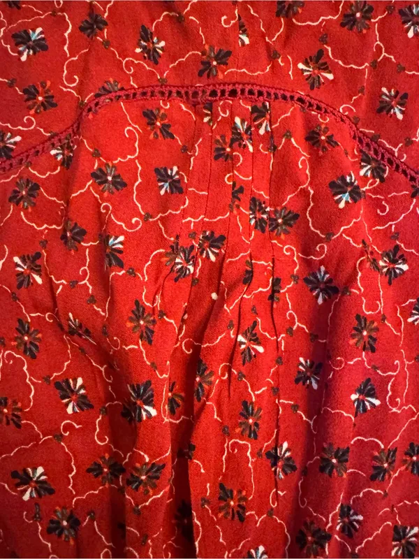Free People Debby Dot Romper Red Floral Short Sleeve Button Front - Size M EUC - Image 8