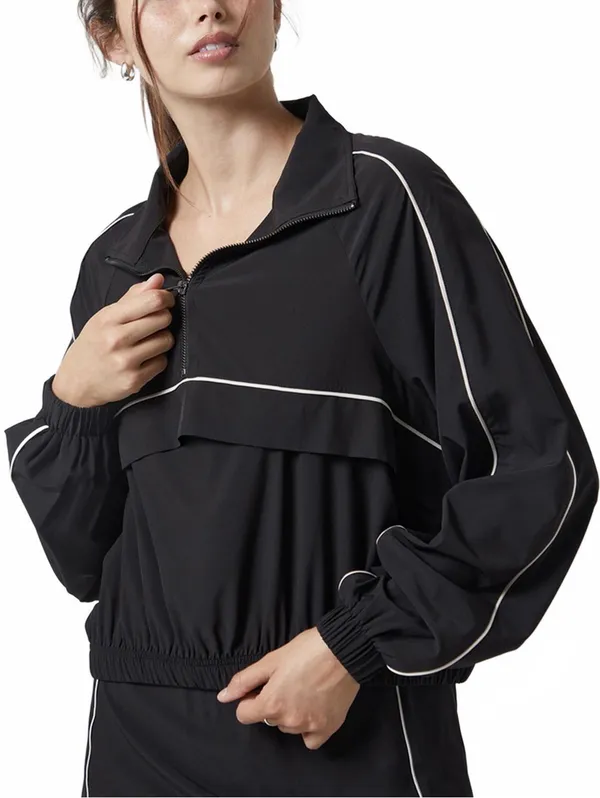 Pacsun PAC 1980 Active Cropped Half Zip Windbreaker Track Jacket NWT Black XS - Image 2
