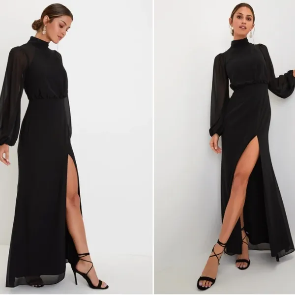 LULU's Sexy Long Sleeve Romantic Formal Event Bridesmaid Wedding Thigh Slit Maxi - Image 2
