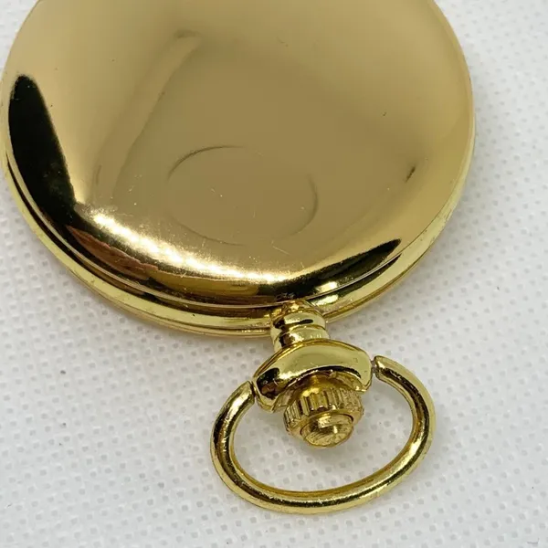 JOY & IMAN Pocket Watch Quartz analog Gold Tone black dial size 46mm running - Image 4