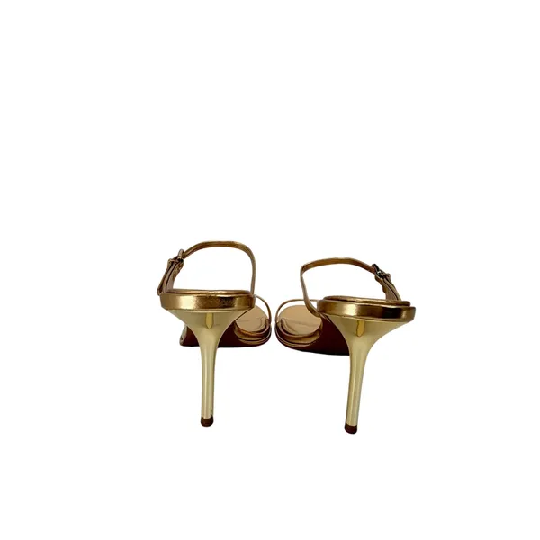 ZARA Metallic Gold Strap Stiletto Heels Sandals 3.1" 9 EUC - Image 7