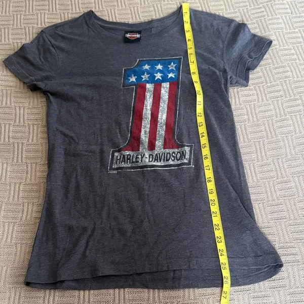 Harley-Davidson Women's Dark Gray Star & Stripe American Flag Tee - Image 7