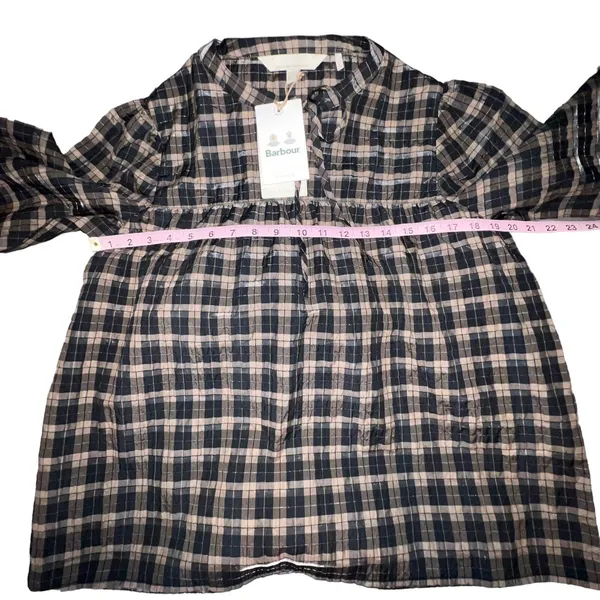 Barbour Lorelie Praline Gingham Plaid‎ Popover Peasant Shirt Womens Size 6 New - Image 4