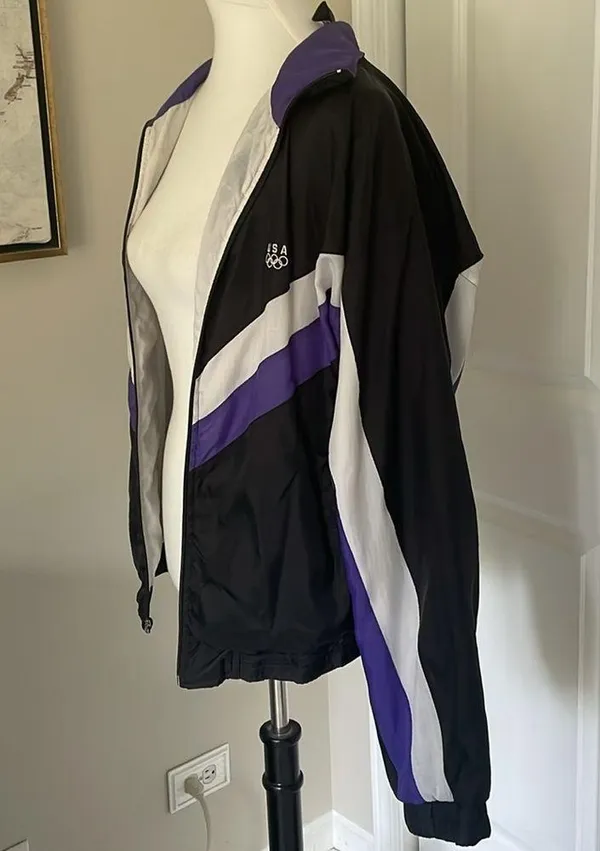Coolest One of a Kind Nylon USA Olympics Purple Windbreaker Zip Up Jacket - Image 7