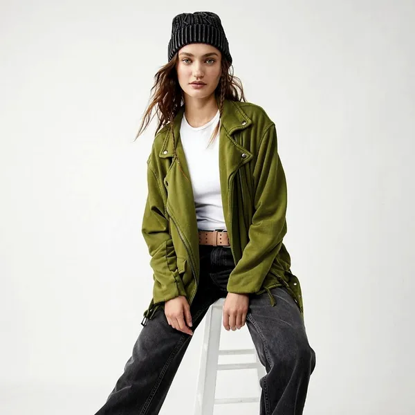 Free People Rebel Knit Oversized Moto Jacket - Green - size XL - Image 2