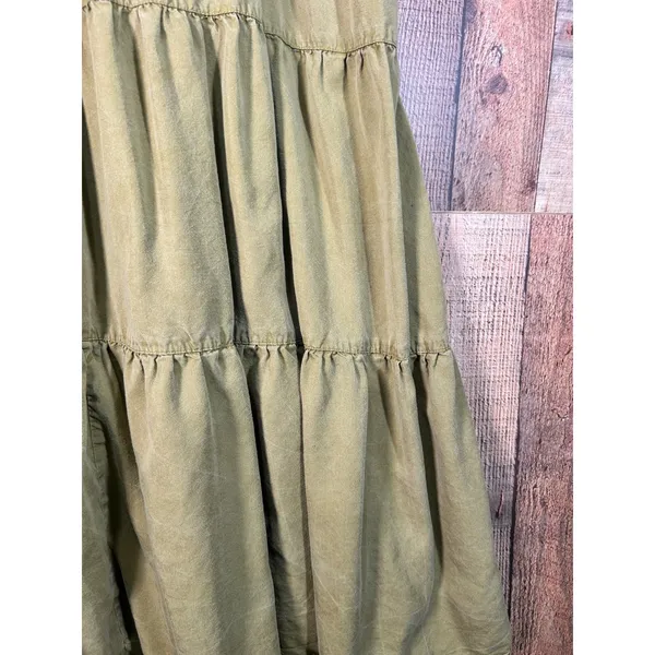 The Drop Olive Green Tencel Lyocell Tiered Maxi Dress Boho Earthy Utility Small - Image 2