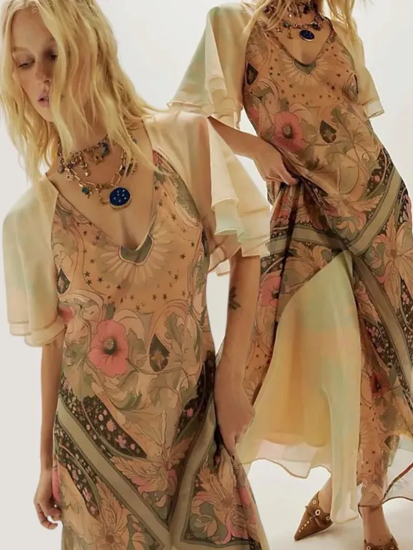 Free People Bohemian Witchy Celestial Nights Maxi Dress in Fairy Combo XL - Image 6