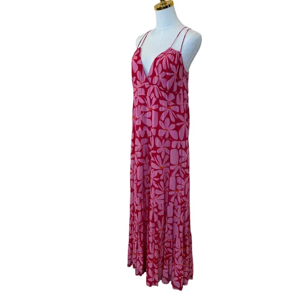 Hutch Pink Floral Tiered Ruffle Maxi Dress MEDIUM Sundress Cottage Vacation $270 - Image 12