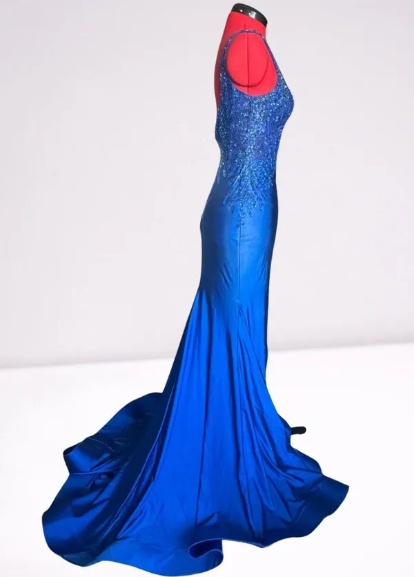 Royal Blue Mermaid Prom Gown w/Slit Style 16058 Size 2 - Image 4